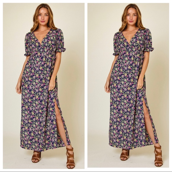 #10 Mylene Short Sleeve V Neck Floral Boho Maxi Dress - Picture 2 of 4